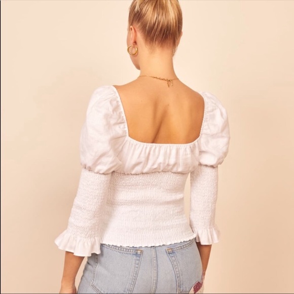 NEW REFORMATION Haven Smocked White Sweetheart Top - Picture 6 of 12